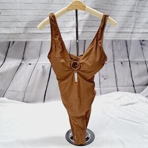 SOLY HUX Women's Brown Sexy Deep V Neck Cut Out One-piece Swimwear Small NWOT